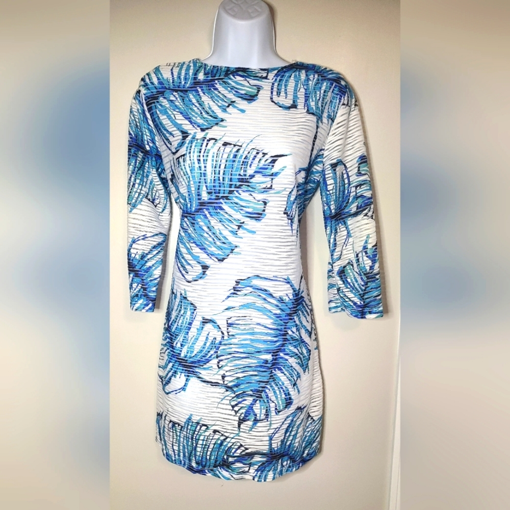 Sheer Cover up Or Dress small Blue white floral - summer dress cruise dress‎